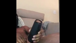 (WITH SOUND) BBC big dick monster cock teen moans and big cumshot with fleshlight sex toy  
