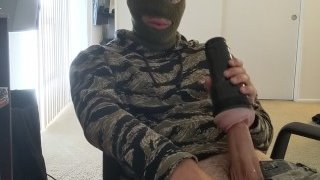 Smoking camo guy fucks Fleshlight and cums hard!!! 