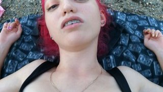 cute  doing blowjob and anal sex gets a lot of cum on face and hair 
