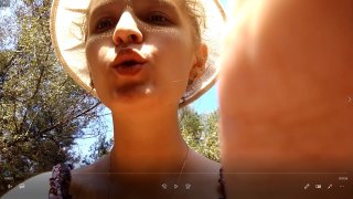Fucking pussy with dildo and orgasm in the forest 